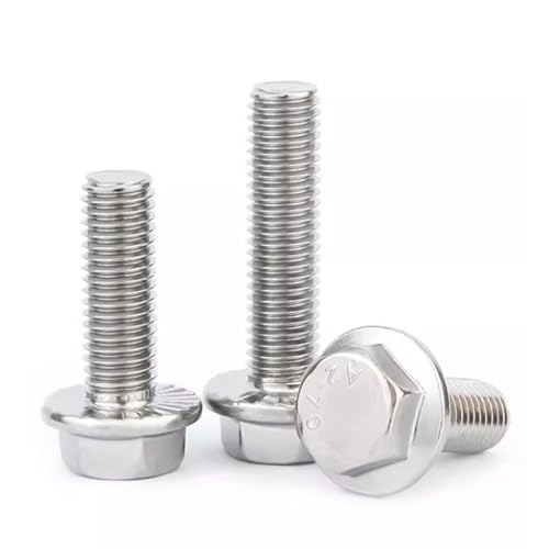 Image of M8-1.25 X 40 Flanged Hex Head Bolts Flange Hexagon Screws, 304 Stainless Steel 18-8, Pack of 10