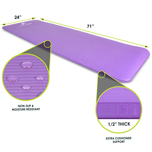 Prosourcefit 1 In Extra Thick Yoga Pilates Exercise Mat, Padded Workout Mat For Home, Non-Sip Yoga Mat For Men And Women, Purple, 71 In X 24 In #TOP1