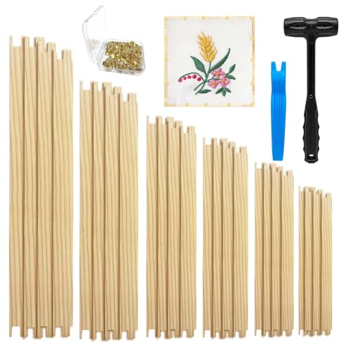 24pcs Needlepoint Stretcher Bars for Needlework with 100 Thumb Tacks Hammer and Tacks Remover 6 Sizes Wooden Canvas Frame, Stitch Set, Needlepoint Frame, The Ideal Gift for Embroidery Enthusiasts