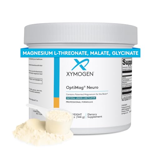 XYMOGEN OptiMag Neuro - Chelated Magnesium Powder - with Magnesium Glycinate & L-Threonate - Support Brain Health & Relaxation - Lemon Lime (60 Servings)