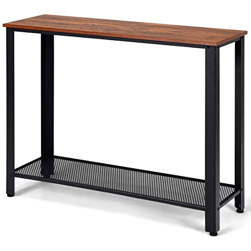 Giantex Console Sofa Table Wood W/Adjustable Feet and Storage Shelf, Scratch-Proof and Mental