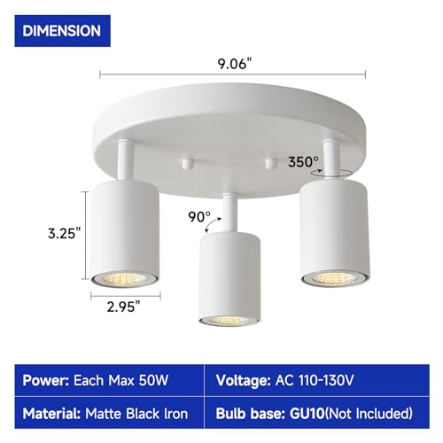 Egm Adjustable 3-Light Ceiling Spotlight, White Round Track Lighting Fixtures thumb #2