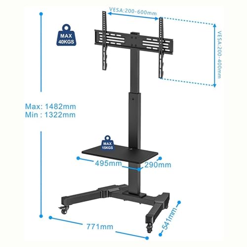 Soporte móvil para TV con ruedas, ajustable para pantallas 37-70" miniatura 2