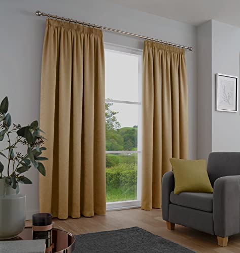 Fusion Lot de 2 Rideaux plissés Ocre 117 x 137 cm - 100% Coton - Rideaux plissés - Ocre - Insonorisants et Thermiques pour Chambre à Coucher - Jaune