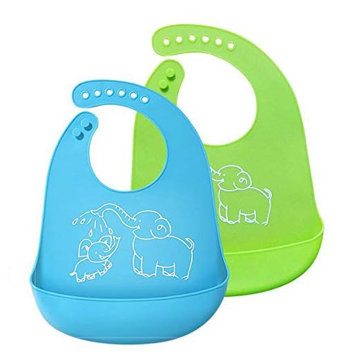 Baberos del bebé, BeYself 2 Pack Silicona Impermeable bebé baberos fácilmente limpia Limpie Silicona Alimentación baberos - cómodo suave impermeable bebés mantienen manchas fuera - Azul&Verde