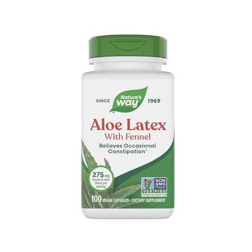 Natures Way Aloe Latex with Fennel Aloe Vera Capsules for Occasional Constipation* Non-GMO Project Verified Gluten Free 100 Vegan Capsules (Packaging May Vary)