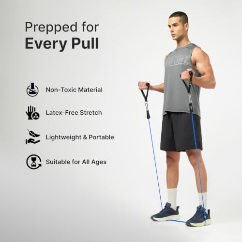 Image of CULT Resistance Tube with Foam Handles, Door Anchor for Exercise & Stretching | Suitable in Home & Gym Workout for Men & Women | Heavy-Duty Toning Band (Blue, Medium Resistance 12-15 Kg)