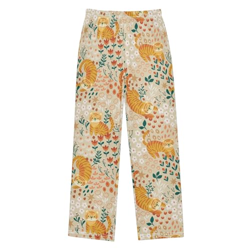 Boys' Pants Cute Tiger Floral Botanyl Long Bottoms Jogger Pants Elastic Waist Trousers with Pockets S-XL