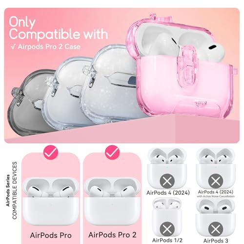 Image of for AirPods Pro 2nd 1st Case with Safety Lock,Clear Pink | Clear Case with Phone Stand & Cleaner Kit,Cute Floral Chain for Women Girls,Soft TPU Protective Cover,Shockproof