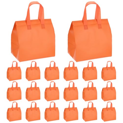 TIXIPEM Insulated Take Away Bags [20PCS] - Bulk Thermal Insulation Food Insulation Cooler Use for Hot Cold Food Frozen Deliver & Fresh Store Grocery Bags - [Orange-9.4IN]