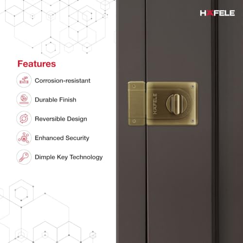 Image of Hafele Small Rim Dead Lock | Dimple Key Security | Double Throw Deadbolt | Durable Finish | Antique Brass | 10 Years Warranty