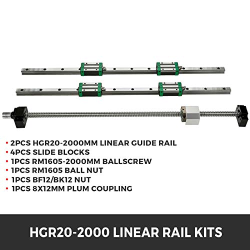 Bestequip HGR20-2000 Mm Linear Slide Rail With 1Pcs Rm1605-2000Mm Ballscrew With Bf12/Bk12 Kit Linear Slide Rail Guide Rail Square thumb #1