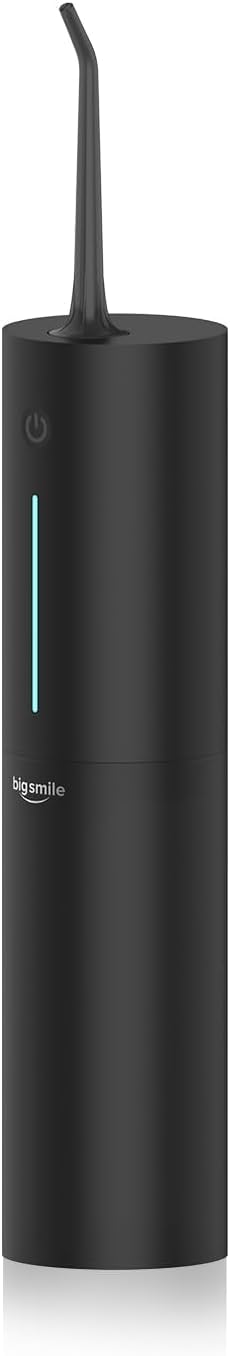 Bigsmile Black Water Flosser Cordless Portable Dental Irrigator Travel Shower Strong Pick Floss IPX7 200ML Must Have for Kids Braces Bridges (Black