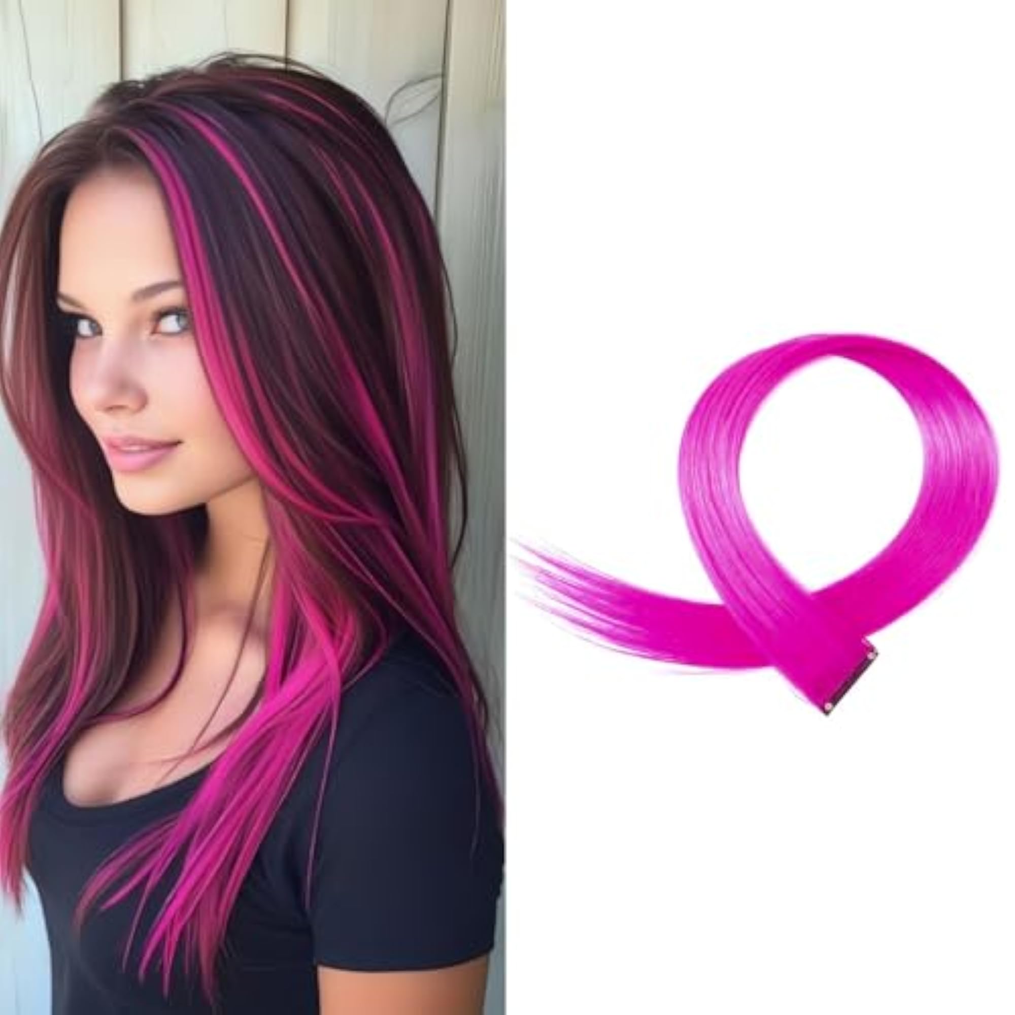 2pc Pink Fake Hair Streak Colored Extension Highlighter for Women