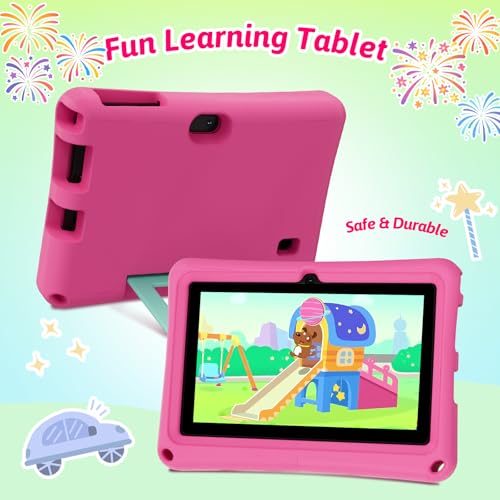 Image of Kids Tablet 7 inch Android 12.0 for Toddler, 4GB RAM 32GB ROM Bluetooth IPS Screen Parental Control Dual Camera Shockproof Case for Educational Games (Pink)