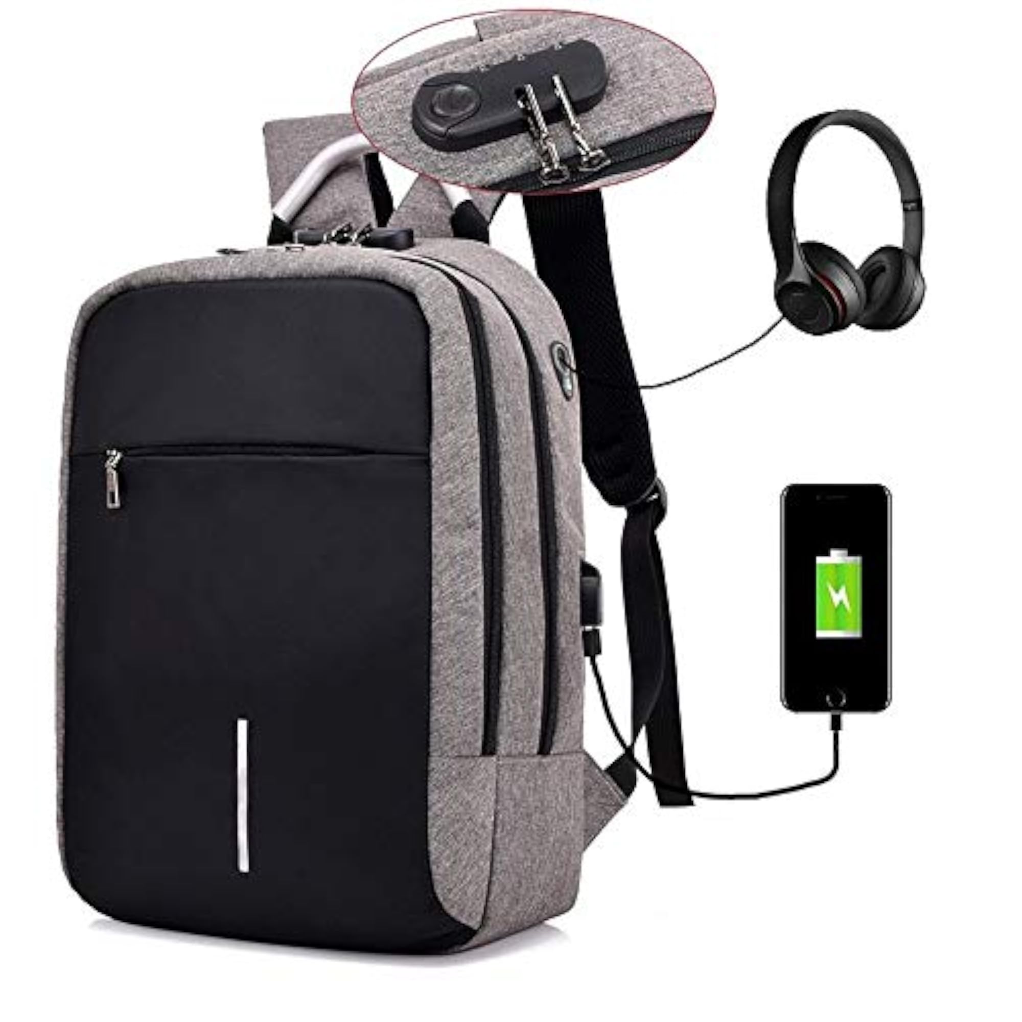 Anti-Theft USB Charging Backpack for Men, 15.6 Inch Laptop Bag