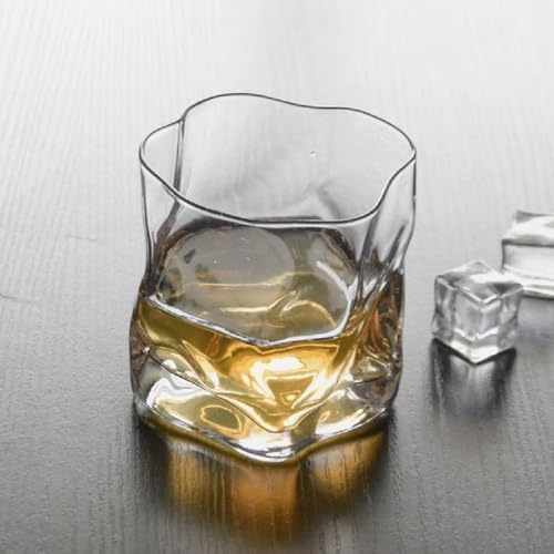 Image of foresta 300 ml Crumple Paper Style Whisky Glass, Set of 2, Whisky Tumbler, Drinking Bourbon, Clear Wine Glass, for Bar, Pub, Club, Restaurant, Home Use, Summer Drinkware Accessories (2)