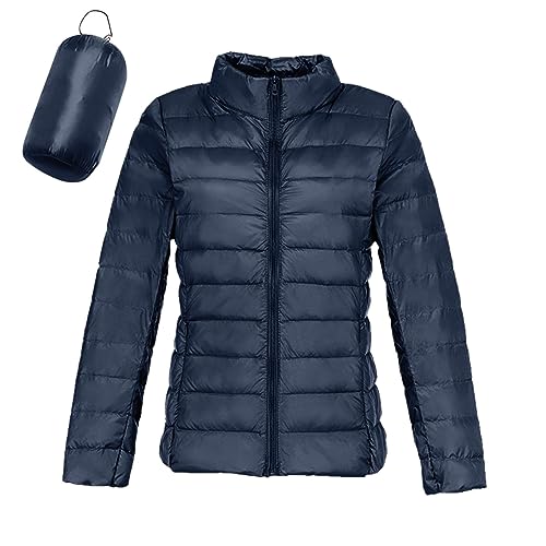 Packable Down Jacket for Women Lightweight Winter Down Jackets Zipper Warm Puffer Jacket No Hood Slim Fit Coat