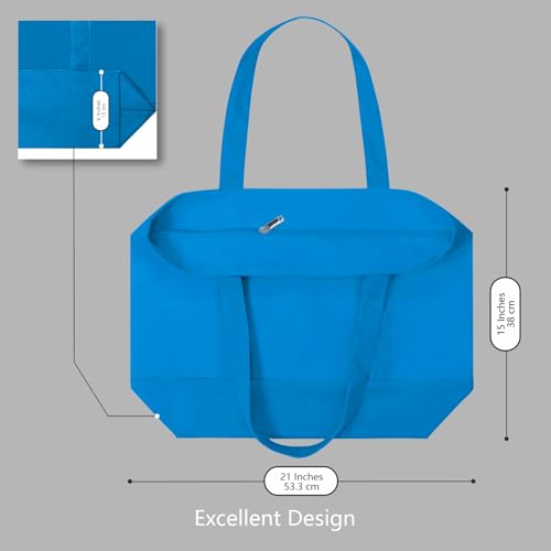 Image of TOPDesign 1-Pack Canvas Tote Bag with an External Pocket, Reusable Grocery Shopping Bag, Top Zipper Closure, Daily Essentials (Ocean Blue)