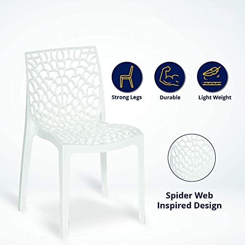 Image of activa Web Designer Plastic Chair for Home, Office and Restaurant and Cafe|Armless Chair for Dining Room| Heavy Duty Outdoor Plastic Chair | Designer Balcony Chair (White, Set of 1)