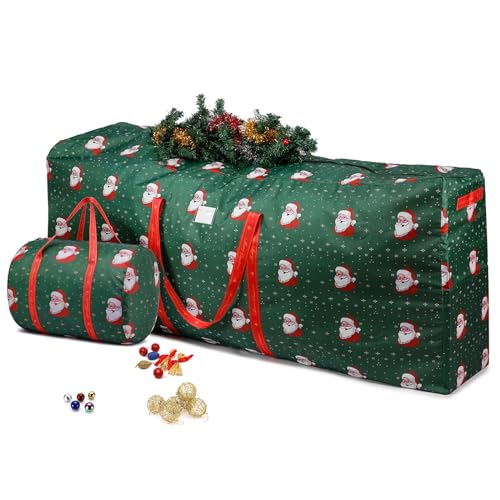 YikuStyle Christmas Tree Storage Bag Fits for 7.5ft, 9ft Disassembled Tree, Waterproof Large heavy duty Xmas Artificial Tree Bags,XL Assembled Tree Duffel Bag with Ornament Storage Bag(Green)