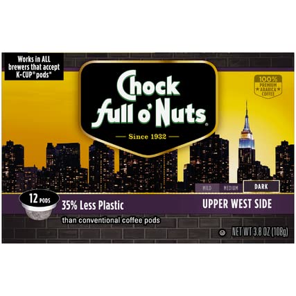 Miniatura 2 de Chock Full o'Nuts Upper West Side Dark Roast, cápsulas compatibles con K-Cup, café arábica en tazas ecológicas compatibles con Keurig, 3.8 onzas