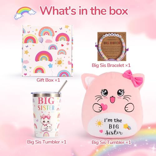 Big Sister Gifts for Girls, New Sibling Gift, 3PCS Big Sis Announcement Gifts for Girls, Bigger Sister Bracelet, 12 oz New Sibling Cup & 12-Inch Bigs Sis Cat Stuffed Animals (Big Sister Cat) by Fdudugifts - Used condition - Image 6