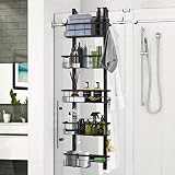 AUROPEAK Shower Caddy Over the Door, Hanging Shower Organizer Rustproof No Drilling, Adjustable Over