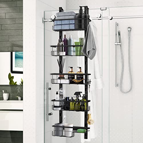 Auropeak Shower Caddy Over The Door, Hanging Shower Organizer Rustproof No Drilling, Adjustable Over The Shower Door Caddy Storage Rack With 5-Tier Shelf Baskets, Soap Holder, Towel Hooks For Bathroom #TOP2