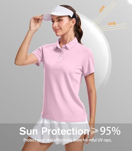 SMENG Women's Golf Polo Shirt 3-Button Quick Dry UPF 50+ Casual Work Short Sleeve Collared Top2