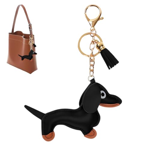 AEKZOX 1 Pezzo Portachiavi, In Pelle A Forma Di Bassotto, Con Ciondolo, Portafortuna, Cucciolo Dolce, Bag Charm Per Borsa, Idea Regalo Per Le Persone Preferite, Donne Uomini Bambini (Marrone)