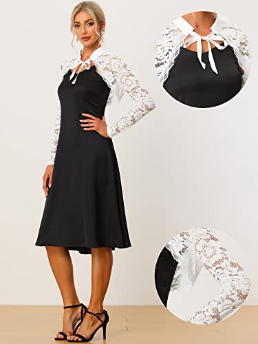 Image of Allegra K Lace Shrug for Women's Victorian Gothic Tie Neck Wedding Bolero for Evening Dresses