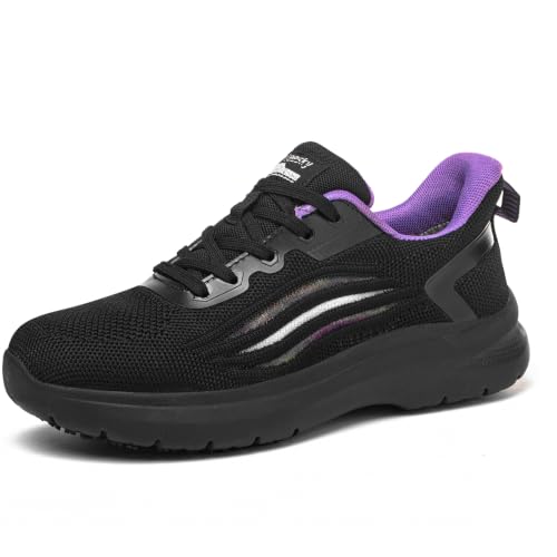 Treesky Non Slip Work Shoes for Women Black Purple