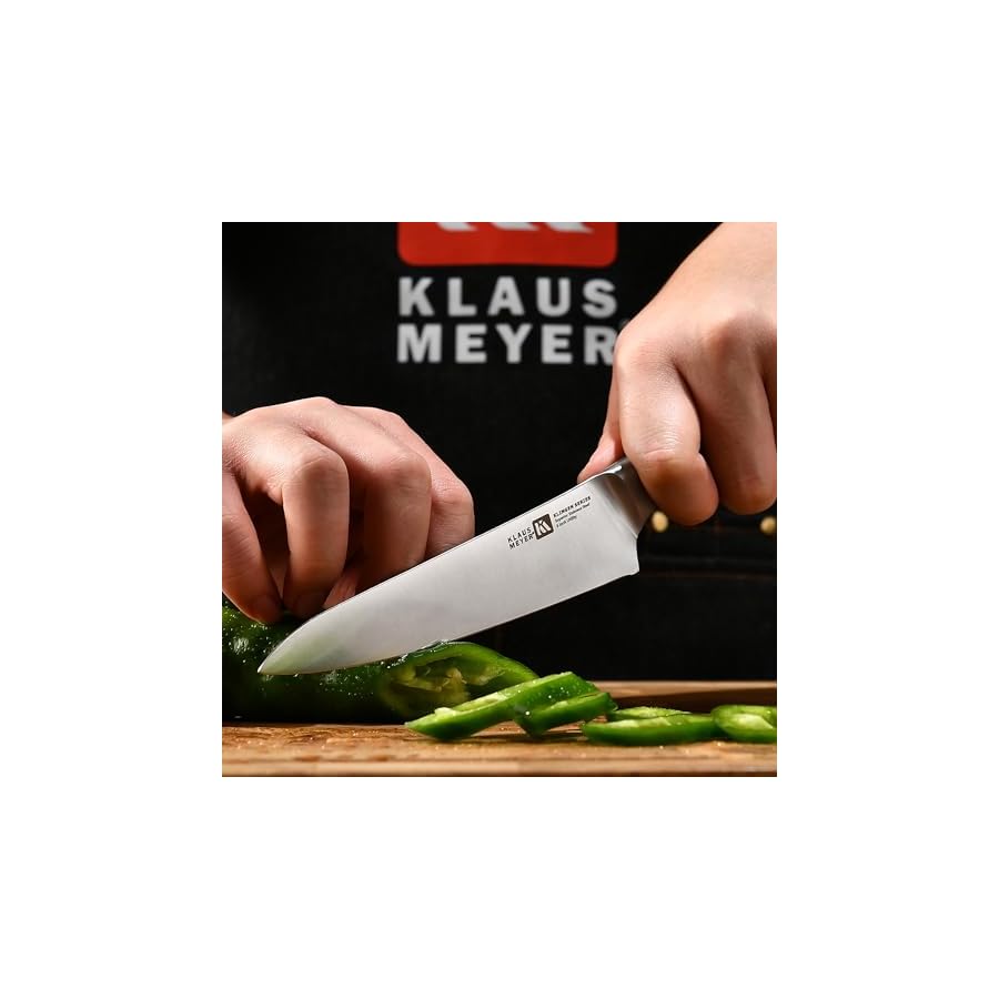 Klaus Meyer 15 Pieces Knife Block Set, High Carbon German Stainless Steel Forged Sharp Blade Knife Set With Block, Dishwasher Safe Cutlery