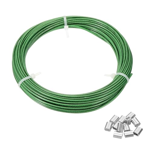 Câble en acier inoxydable gainé vinyle vert 15m pour suspension luminaire extérieur