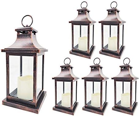 6PCS LED Decorative Lanterns, Kate Aspen Copper Vintage Rustic Ho...