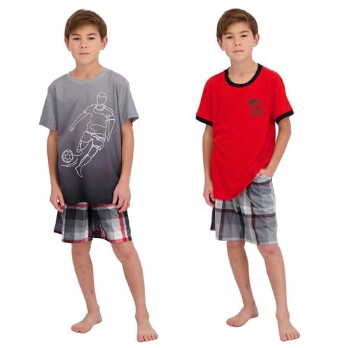 Image of US Angels Pajamas Set for Boys, 4-Piece Set, Short Sleeve Shirt with Pajama Shorts