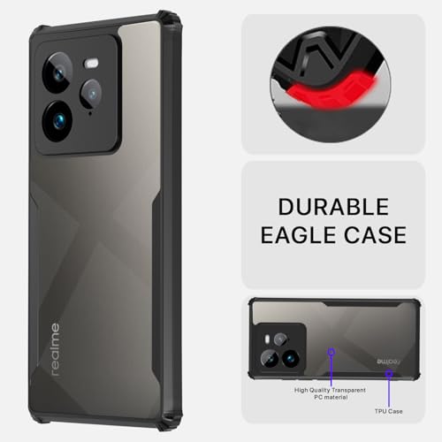 Image of Pikkme Crystal Clear Transparent Back Cover | Ultra Hyrbid | Full Camera Protection | Raised Edge | Bumper Case for Realme GT 7 Pro 5G (Black)