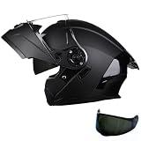 Crown Racing FL900 Modular Motorcycle Helmet, DOT Certified Flip-Up Full Face Helmet with Dual Visor and Extra Clear Shield, Adult Sizes M-XL, Matte Black
