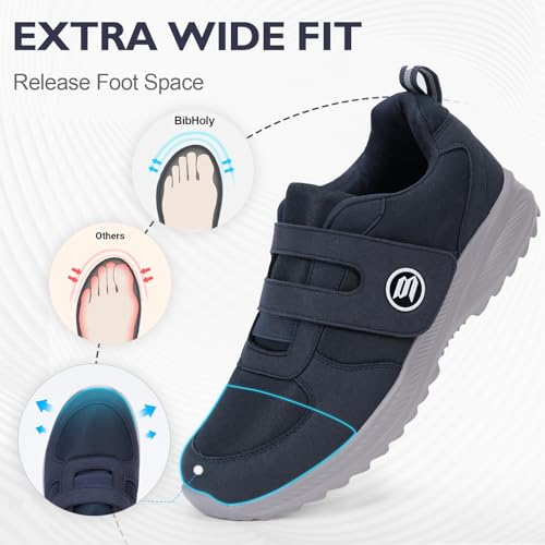Image of Diabetic Shoes for Women Men Extra Wide Shoes for Swollen Feet Adjustable Orthopedic Shoe Non Silp Neuropathy Walking Shoe for Elderly Foot Dark Blue