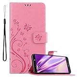 Cadorabo Hülle kompatibel mit Motorola Moto E5 Plus Blumen Design aus Kunst Leder Flip Klappbare Magnetische [Standfunktion] [Kartenfächern] Cover Hülle für Motorola Moto E5 Plus Tasche in Rosa