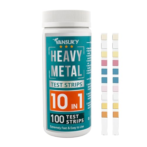 VANSUKY 10 en 1 Tiras de Prueba Agua Metales Pesados – Test Rápido y Preciso de Cobre, Hierro, Manganeso, Zinc, Magnesio, Calcio, Mercurio, Cromo (VI), Plomo y Cadmio – Hogar, Acuario e Industria