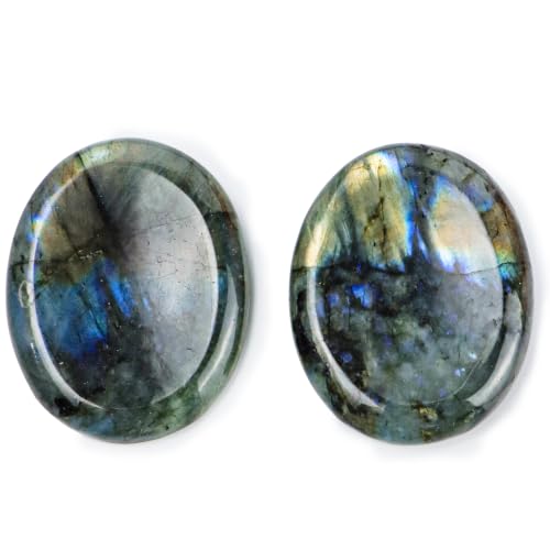 Chakra Worry Stones for Anxiety Crystal Thumb Palm Stone Handcarved Polished Oval Gemstone Chakra Decor Thoughtful Gifts 2PCS (Labradorite)