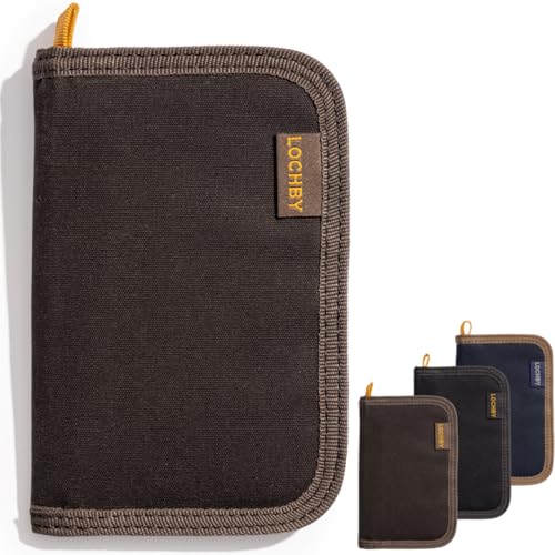 LOCHBY® Sidekick Wallet | Bi-Fold RFID Blocking Wallet | Durable Waxed Canvas with Full-Sized Pen Holder | Storage for 8+ Cards & A7 Notebook | Perfect for Everyday Carry & Organization (Brown)