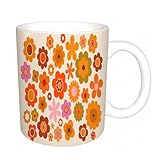 AELKSP Tazas grandes de 330 ml para café, tazas desayuno, té y bebidas calientes, tazas de cafe,Pétalos naturales, románticos, capullos, flores retro, crisantemos, margarita,regalo aniversario pareja