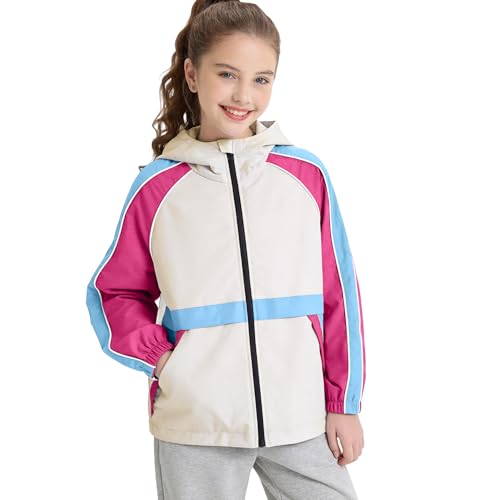 Image of Rolanko Girls Windbreaker Jacket Lightweight Water Resistant Hooded Outwear Jacket for Kids Boys Outdoor Hiking School Travel