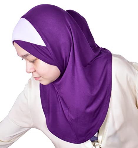 MuLanLegend Handmade | Princess Nur Hijab Two Tones | Girls Kids 1 Piece Cotton Practical Hijab Headscarf Instant Scarf