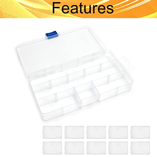 Image of Juvielich 2PCS Clear Plastic Organizer Box, 15 Grids Storage Container Jewelry Box with Adjustable Dividers, for Beads Art DIY Crafts Jewelry Fishing Tackles 6.69 inchx3.94 inchx0.91 inch(LxWxH)
