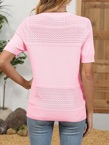 Womens Summer Sweater Casual Short Sleeve Pullover Tops Crewneck Lightweight Shirts Ribbed Knit Dressy Blouse4
