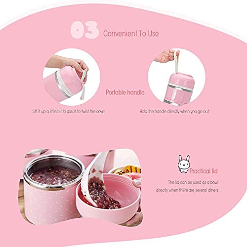 Fiambrera bento box de acero inoxidable REYG con tazones redondos apilables aislados de 3 capas 7